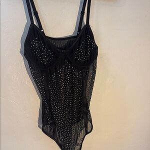 Y2K black sparkle bodysuit lingerie